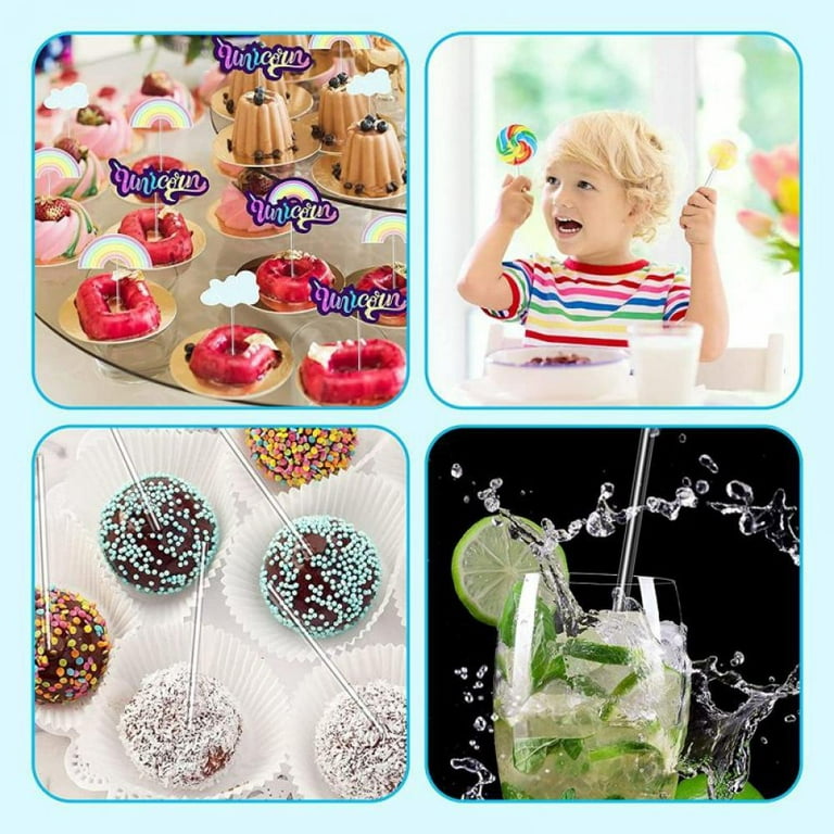 LLMSIX 100PCS Acrylic Lollipop Sticks, 6inch Cake Pop Sticks Transparent  Cupcake Toppers Stick for Cake Pops, Candy Making Supplies for Candy  Dessert