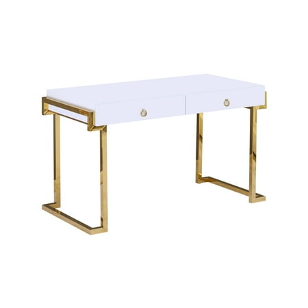 UPC: 0796914737605 | Best Master Furniture Juneau White Lacquer Modern Computer Desk  Gold