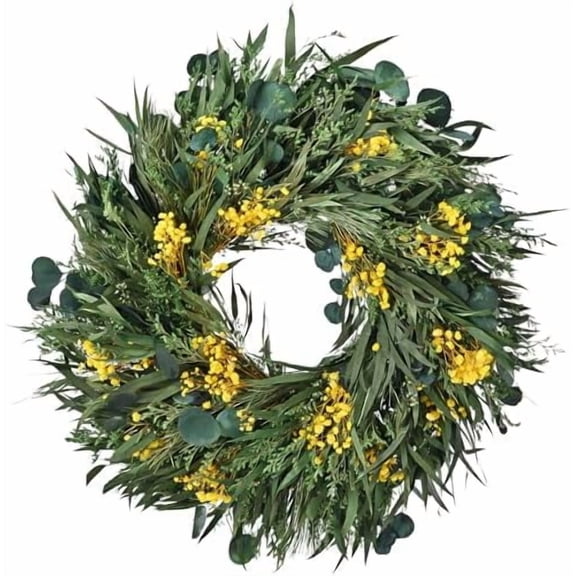 24" Large Front Door Wreath with Dried Flowers for Spring Summer Fall & Winter (Green02)