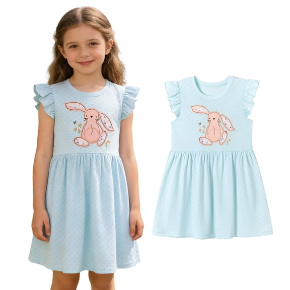 Toddler Girls Easter Dresses Sleeveless Bunny Print Dress Crew Neck Midi Dress Girl Spring Dresses Girls Dresses 2-3 Years