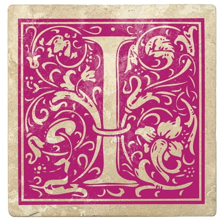 

Set of 4 Absorbent Stone 4 Ornamental Monogram Drink Coasters Tutti Frutti Pink