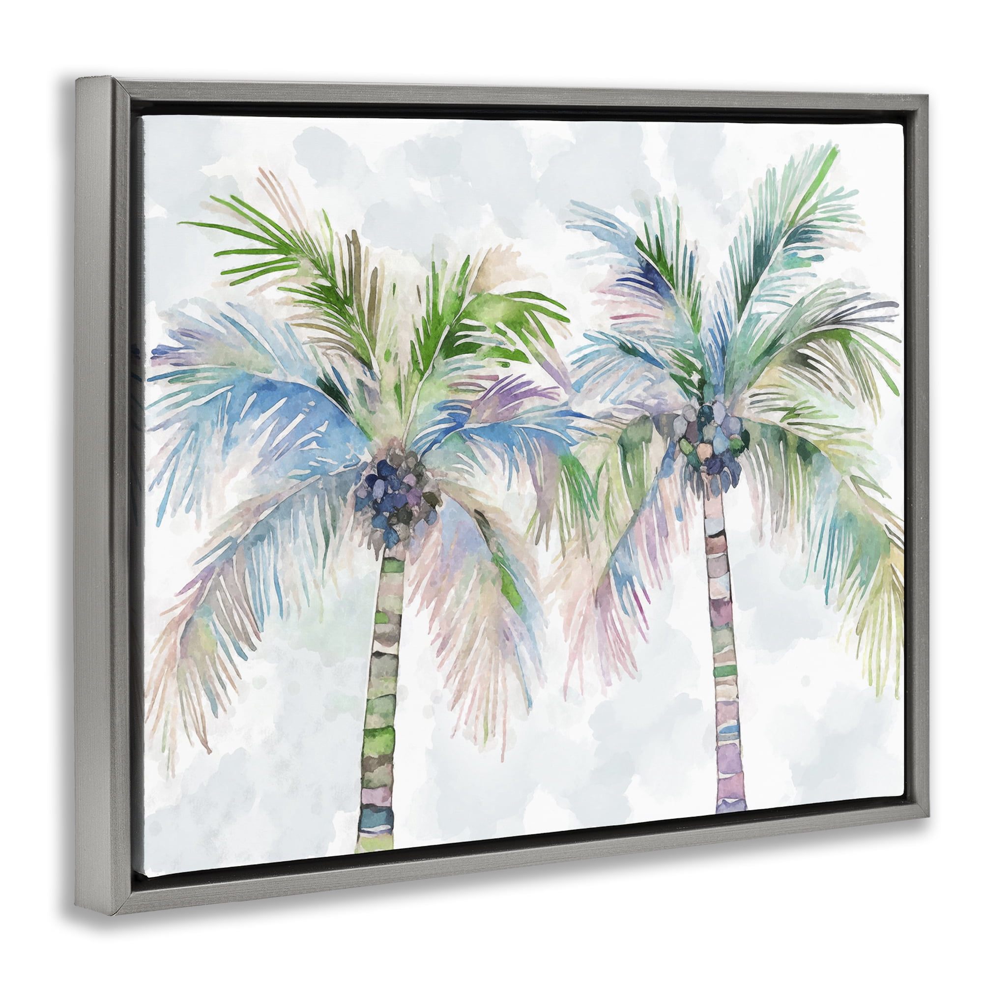 Stupell Industries Soft Palm Tree Pair Botanical & Floral Painting Gray Floater Framed Canvas Art Print Wall Art, 31 x 25