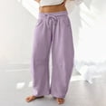 thumbnail image 2 of Women's Barrel Leg Sweatpants with Drawstring Elastic Waist Wide Leg Casual Cotton Palazzo Trousers and Pockets for Lounge, 2 of 2