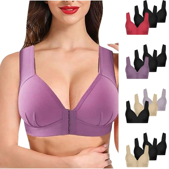 HAPIMO 3pcs Everyday Bra for Women Open Front Ultra Light Lingerie Comfort Daily Brassiere Underwear Beige L