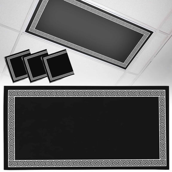 3 Pack Black Fluorescent Light Covers for Ceiling Lights Greek Chinese Style Border Geometric Magnetic Ceiling Light Covers Overhead Light Filters for Office Classroom Home