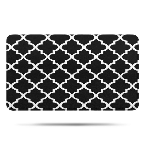 Black and White Geometric Lattice Pattern Bathroom Rugs Mat,Non Slip Microfiber Bathroom Rug,Rubber Backing,Soft Bathroom Mats for Bathroom Floor,Tub and Shower,17x30in(43x75cm)