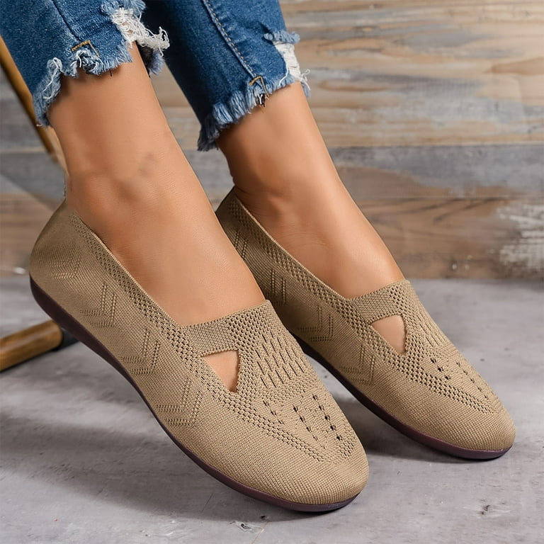 Wensltd Spring and Fall Knit Shoes Women Ballet Flats Comfortable