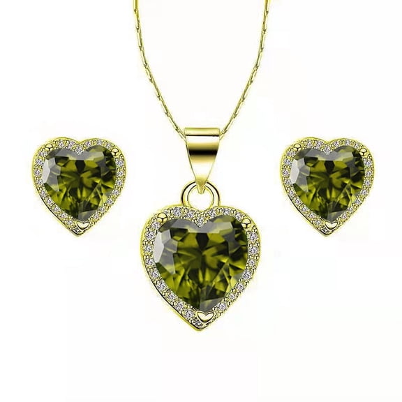 Paris Jewelry 18k Yellow Gold Heart 1/2Ct Created Peridot Full Set Necklace 18 inch Plated