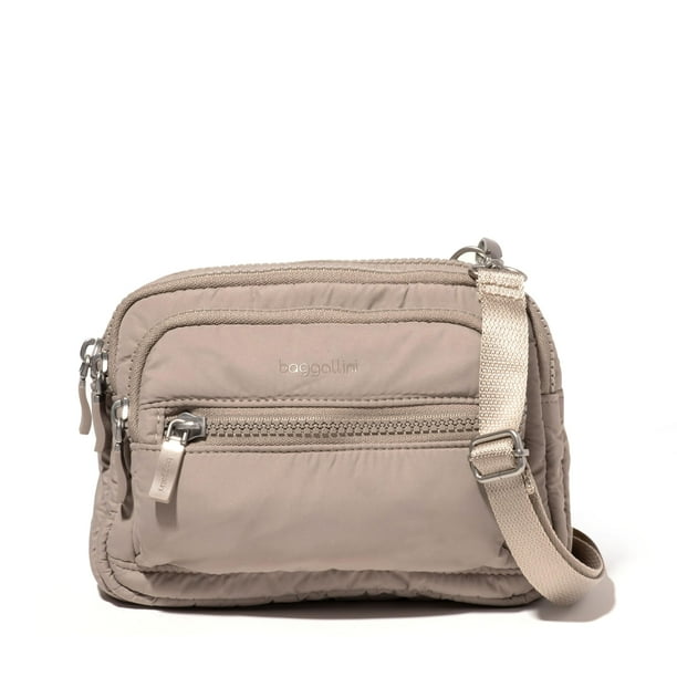 Baggallini Bolso bandolera pequeño con triple cremallera para mujer - Riñonera convertible de 8x6 pulgadas - Ligero resistente al agua