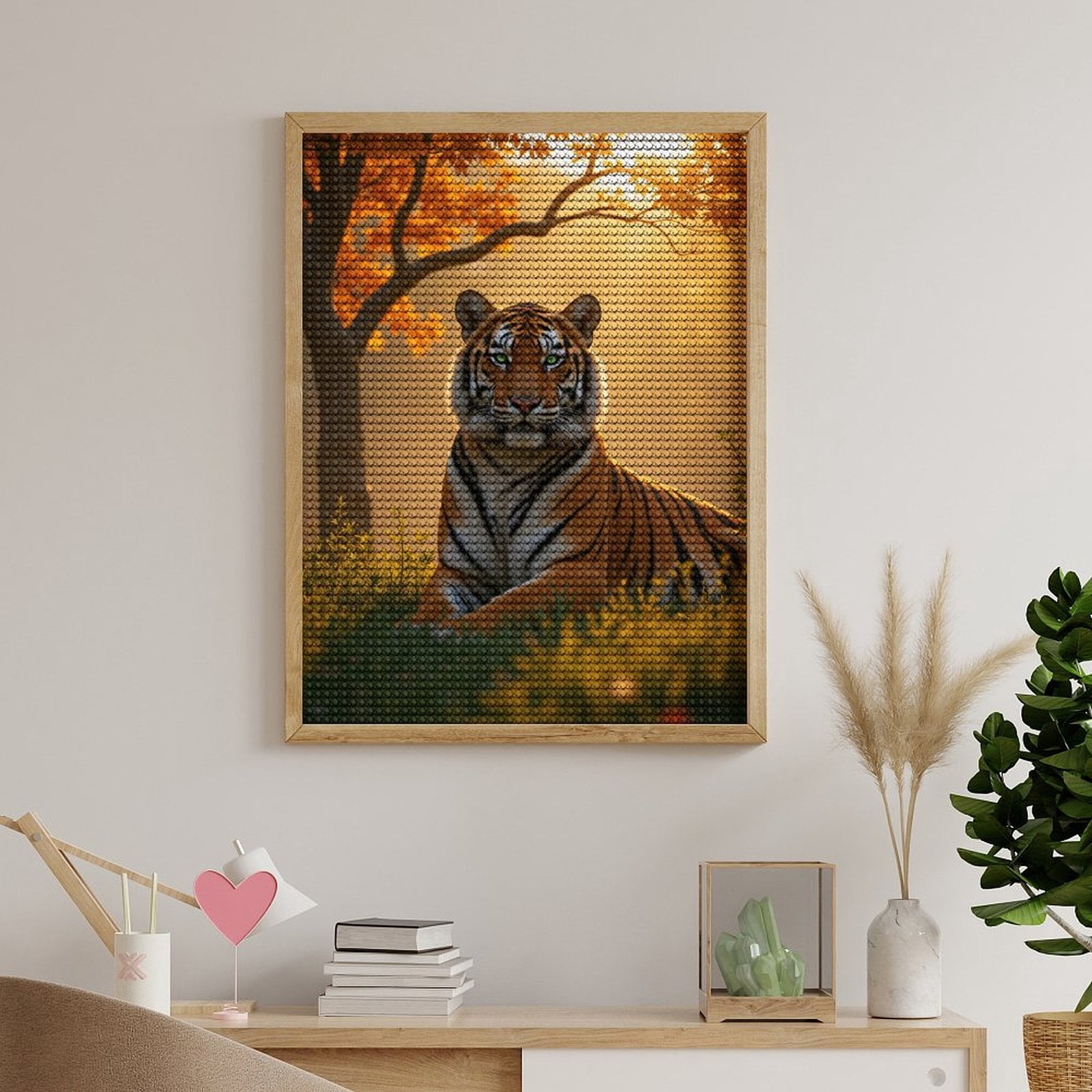 Diamond Art Kits for Adults, Tiger Autumn Forest Sunlight Scene 5D Diamond Painting Kits for Adults Beginners, DIY Full Drill Diamond Painting, Gem Art and Crafts 12x16
