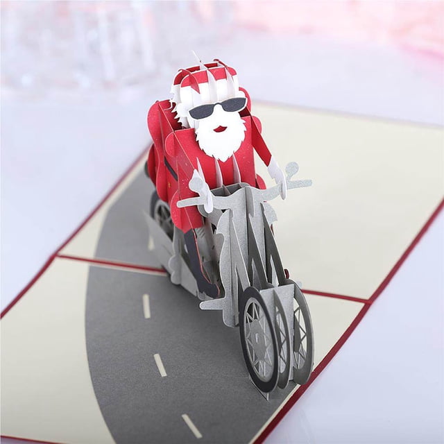 fastboy Santa Claus Motorcycle Three-dimensional Greeting Card Unique Christmas Present Creative 3D Christmas Day Card with Pretty Shape for Birthday Wedding Christmas