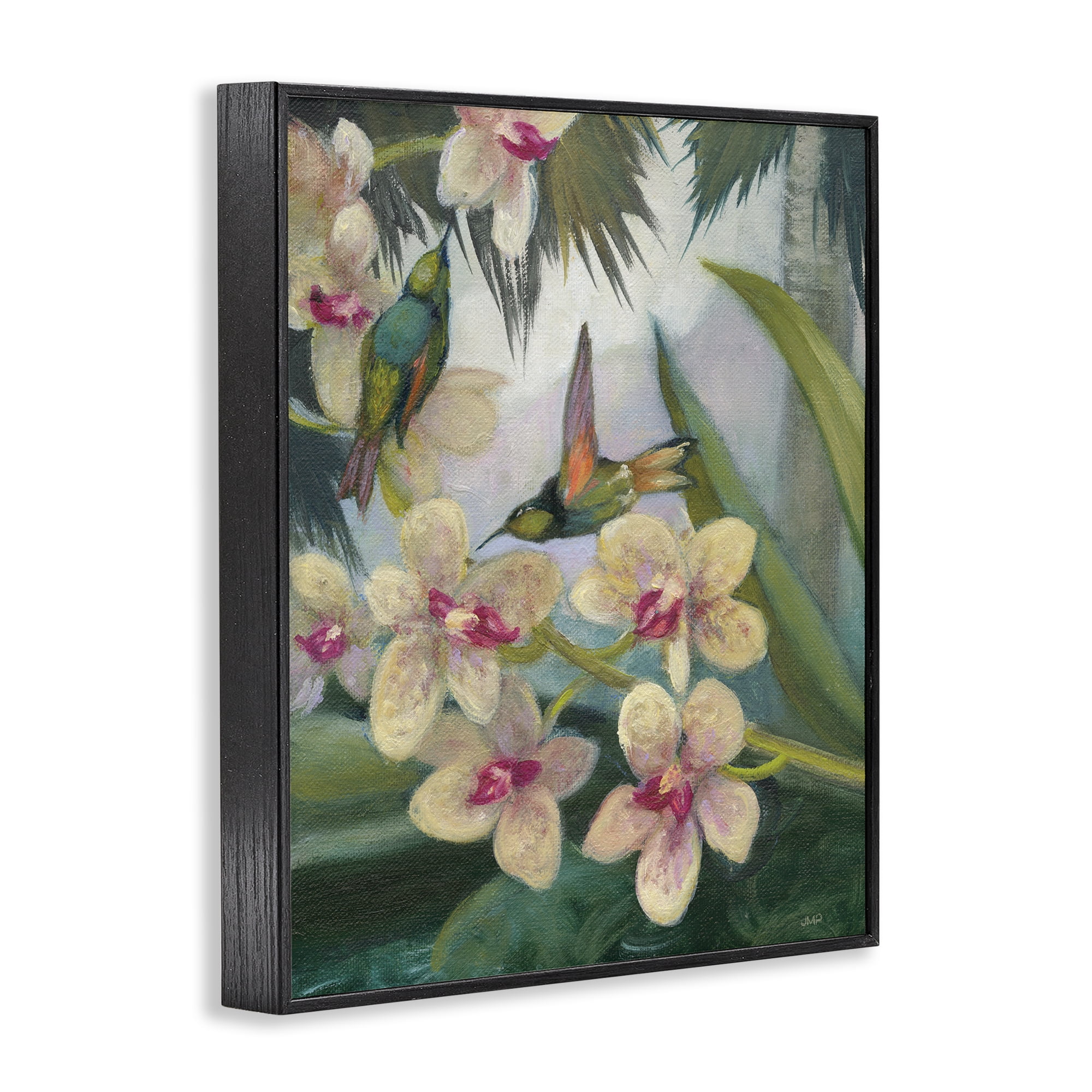 Stupell Industries Hummingbirds Among Blossoms Landscape Painting Black Framed Art Print Wall Art, 11 x 14