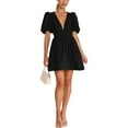 thumbnail image 3 of Biekopu Women Summer Casual A-line Dress,Solid Color Deep V-Neck Short Puff Sleeve Mini Party Short Dress, 3 of 6