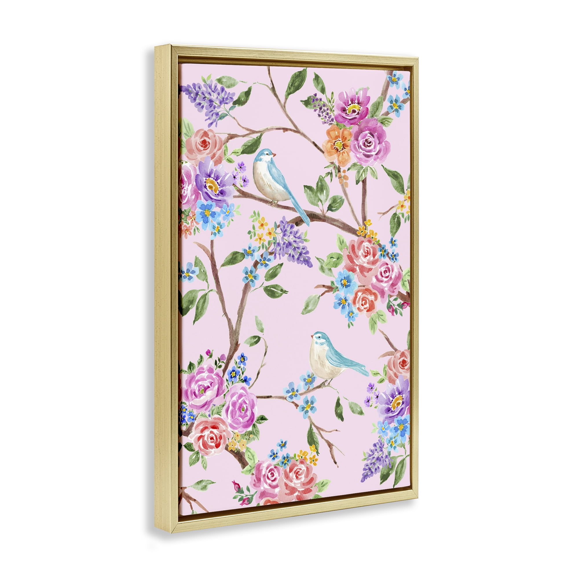Stupell Industries Pink & Blue Spring Florals Gold Framed Floater Canvas Wall Art, design by Corinne Haig