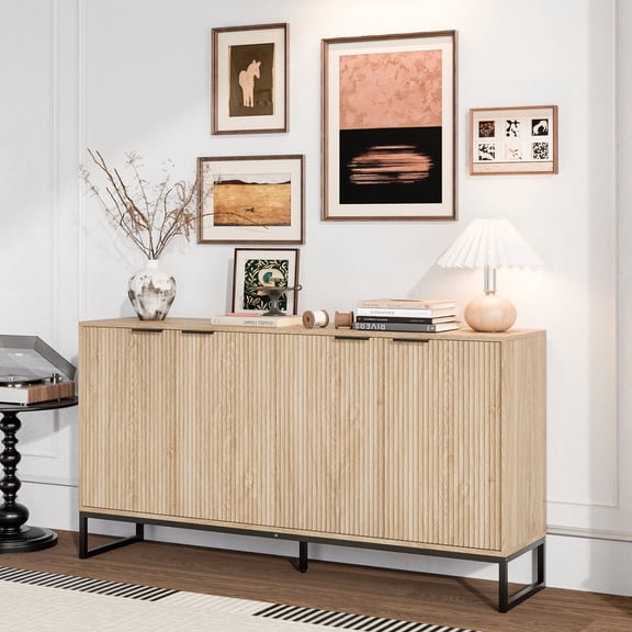 Fluted Accent Cabinet, Sideboard Storage Cabinet with Adjustable Shelves, Wooden Fluted Cabinet for Living Room, Dining Room, Hallway