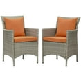 thumbnail image 1 of Side Dining Chair Armchair, Set of 2, Rattan, Wicker, Light Grey Gray Orange, Modern Contemporary Urban Design, Outdoor Patio Balcony Cafe Bistro Garden Furniture Hotel Hospitality, 1 of 3
