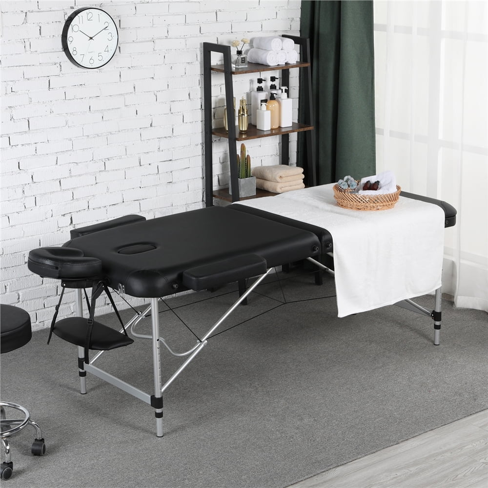 Alden design 3-Fold Adjustable Aluminum Massage Table for Spa Treatments & Tattoos, 84", Black