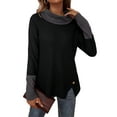 thumbnail image 4 of FASHIONWT Women Waffle Pattern Top Tunic Tee Mock Neck Fall T-Shirts, 4 of 4