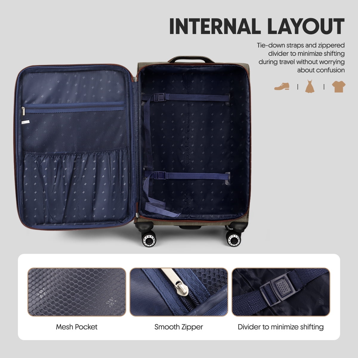 3 Piece Softside Luggage Set Lightweight Spinner Expandable Suitcases with TSA Lock, 20"/26"/30", XJ2511#6