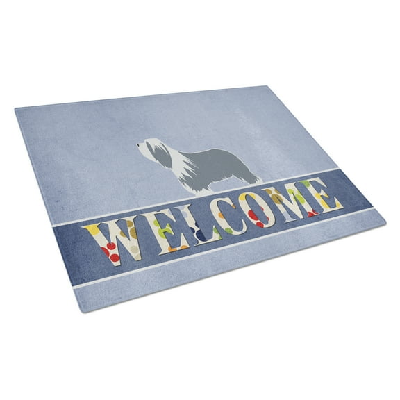 Caroline's Treasures Bearded Collie Welcome Glass Cutting Board Large