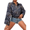 thumbnail image 3 of SAYOO Camisa de mujer, blusa con botones, estampado casual, cuello de solapa, manga larga, ajuste holgado, tops SAYOO moda, 3 of 7