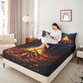 thumbnail image 2 of Manfei Jungle Campfire Fitted Sheet Queen 3-Piece,Adventure Theme Bedding,Dark Blue Yellow,1 Fitted Sheet and 2 Pillowcases, 2 of 6