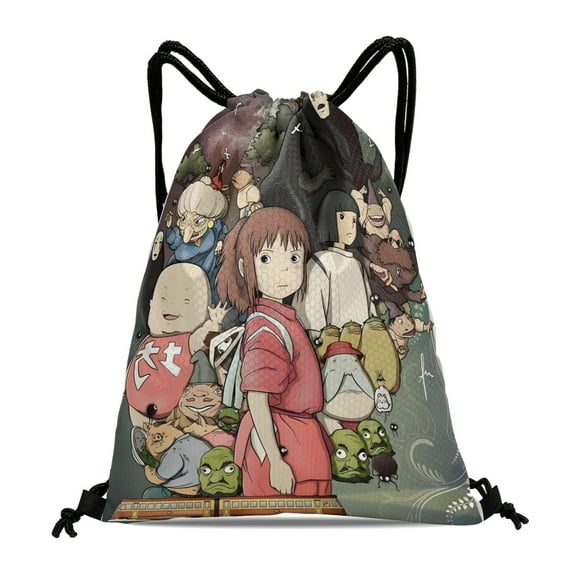Studio Ghibli-theme Drawstring Backpack Sports Gym Bag Water Resistant String Bag Cinch Bag，12''X16''（30X40cm）