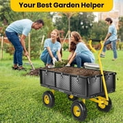 GVDV Heavy Duty Steel Garden Cart with Liner, 40 x 20, 660lbs Capacity, 10 Wheel, Utility Cart for Yard Work Hauling and Outdoor Use, Black/Yellow