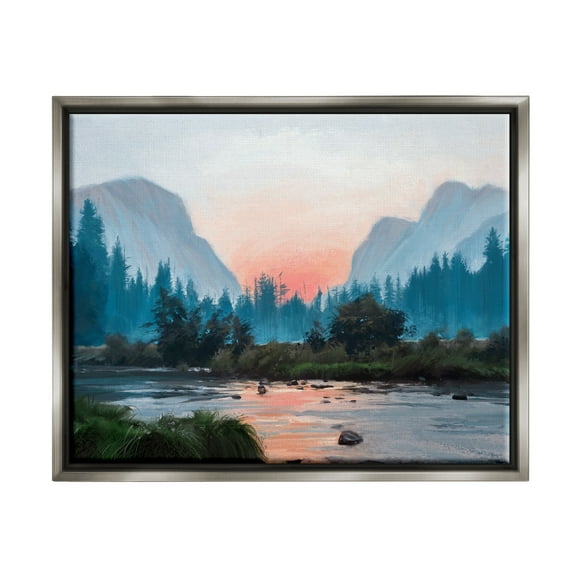 Stupell Industries Mountain Valley Tranquil Sunset Lake Reflection Painting Luster Gray Floating Framed Canvas Print Wall Art, Design by Ziwei Li