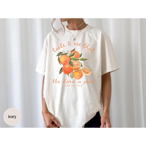 Trendy Christian Orange Fruit Tshirt, Bible Verse Shirt, Preppy Oversized Beach Tee, Trendy Citrus Farmer's Market Jesus Faith Apparel
