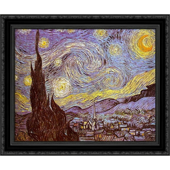 The Starry Night 24x20 Black Ornate Wood Framed Canvas Art by Van Gogh, Vincent