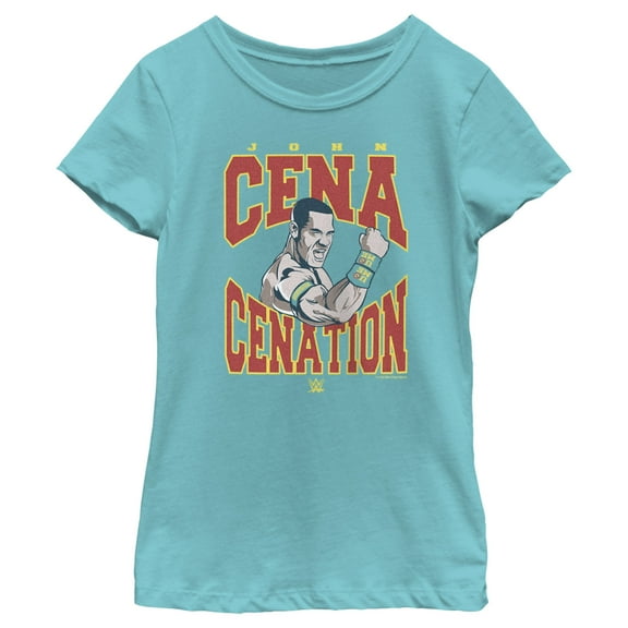 Girl's WWE John Cena Cenation Animated Graphic Tee Tahiti Blue X Small