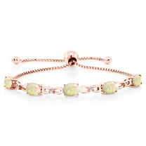 18K Rose Gold Plated Silver White Ethiopian Opal and White Lab Grown Diamond Tennis Bracelet for Women (2.57 Cttw, Gemstone Birthstone, Oval Cabochon 7x5MM, Fully Adjustable up to 9 inch)