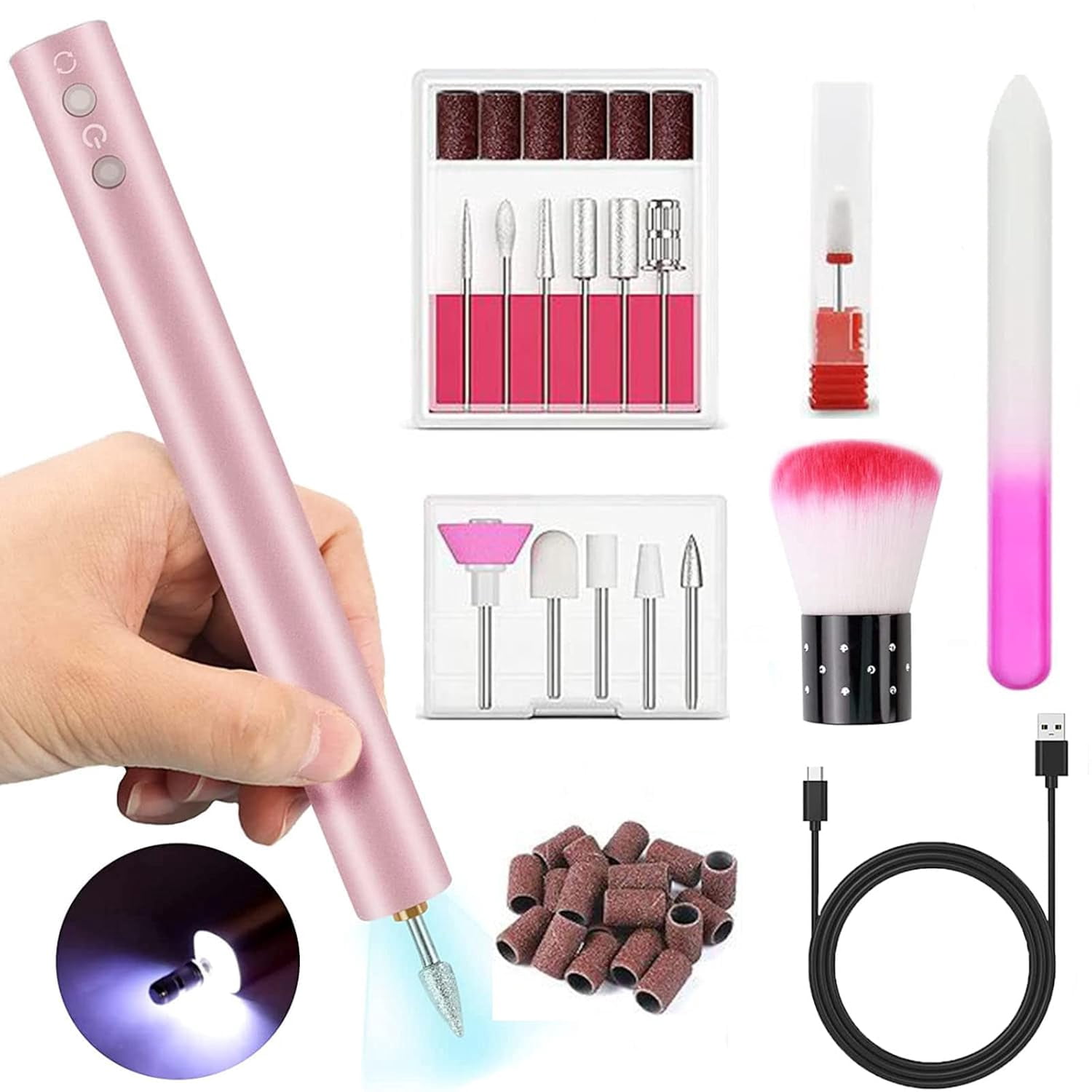 Biutee Cordless Nail Drill 15000RPM Professional Portable Rechargeable Electric Nail Drill Machine with LED Electric Efile Nail File with Bits and Sanding Bands for Acrylic Gel Nail Manicure Pedicure
