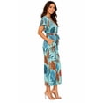 thumbnail image 2 of Women's Tropical Print Short Sleeve Wide Leg Jumpsuit with Tie Waist Detail Blue 1XL, 2 of 4