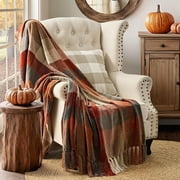 EVERGRACE Plaid Chenille Throw Blanket for Couch, Super Soft Cozy Decorative Fall Throw Blanket with Tassels for Bed Sofa Gift, Lightweight Harvest Plaid Throw Blanket for Autumn 60x80