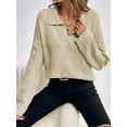 thumbnail image 4 of Women'S Fall Lapel Collar V Neck Long Sleeve Knit Comfy Loose Casual Pullover Sweater Jumper Top Khaki S, 4 of 8