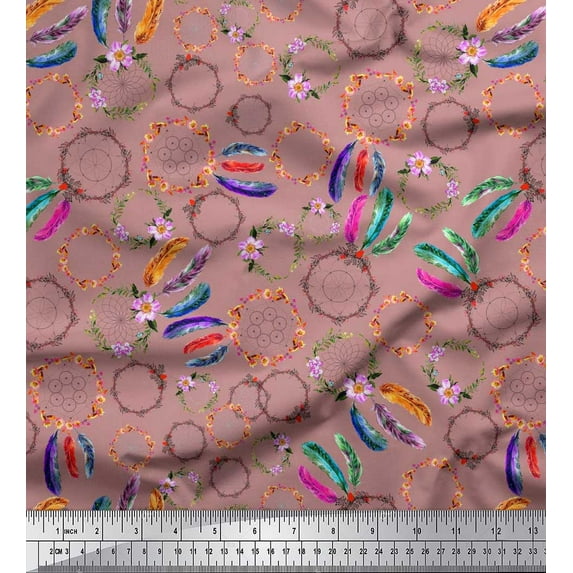 Soimoi Cotton Voile Fabric Wreath & Dream Catcher Home Decor Print Fabric by The Yard 56 Inch Wide