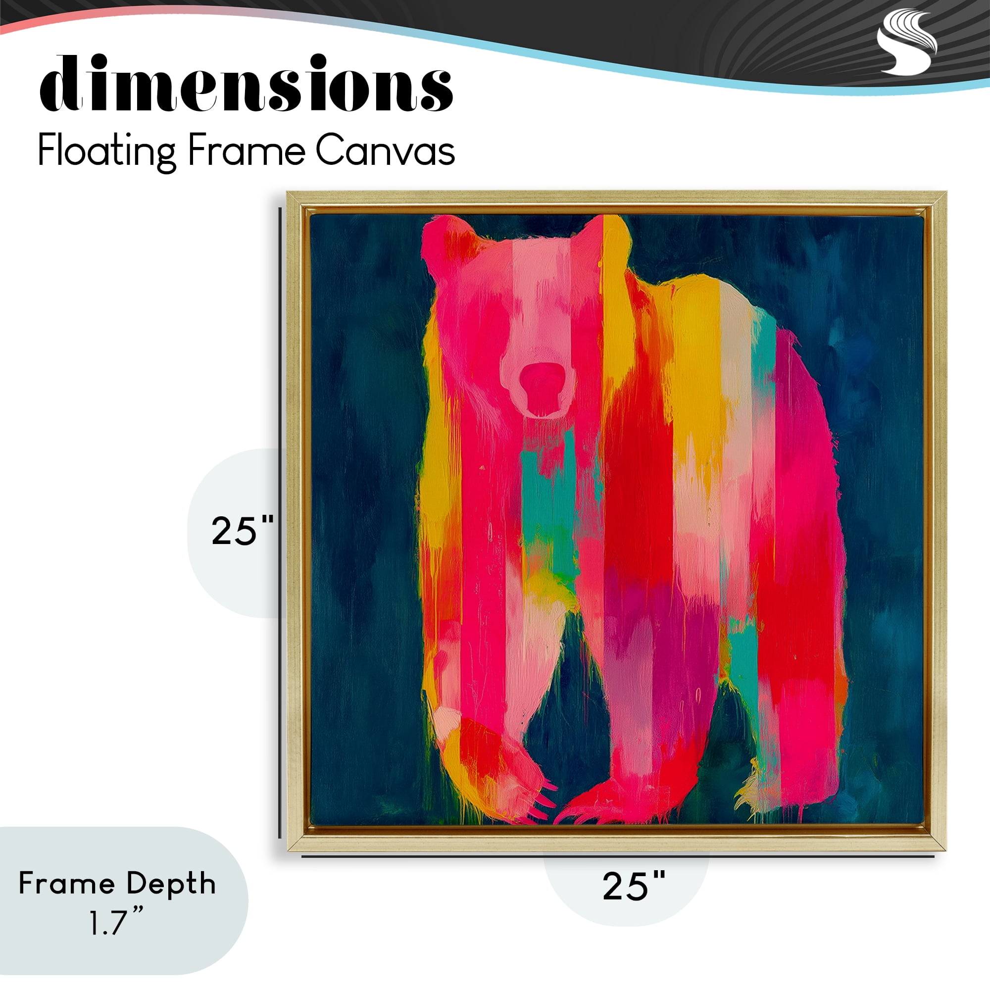 Stupell Industries Pink & Yellow Bear Standing Tall Gold Framed Floater Canvas Wall Art, design by Chromatic Storm Studio
