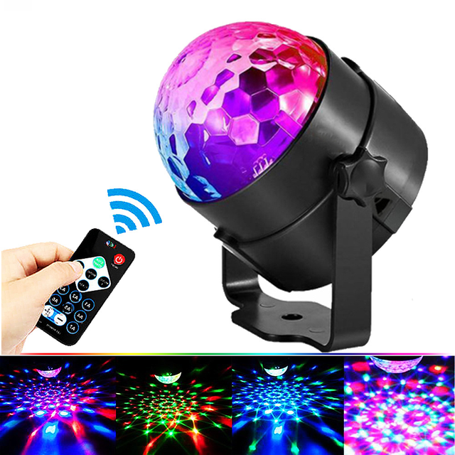 Lámpara de bola mágica pequeña LED con control remoto, lámpara de bola mágica de cristal mini con control de voz USB, iluminación de escenario láser giratoria con control de voz colorido