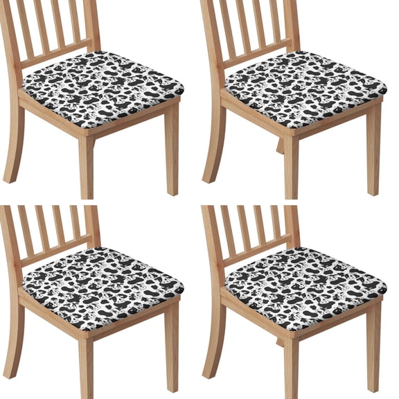 Black White Cow Pattern Seat Covers for Dining Room Chairs Set Of 4,Stretch Printed Washable Chair Seat Cover with Elastic Ties and Button,Removable Waterproof Couch Cushion Covers