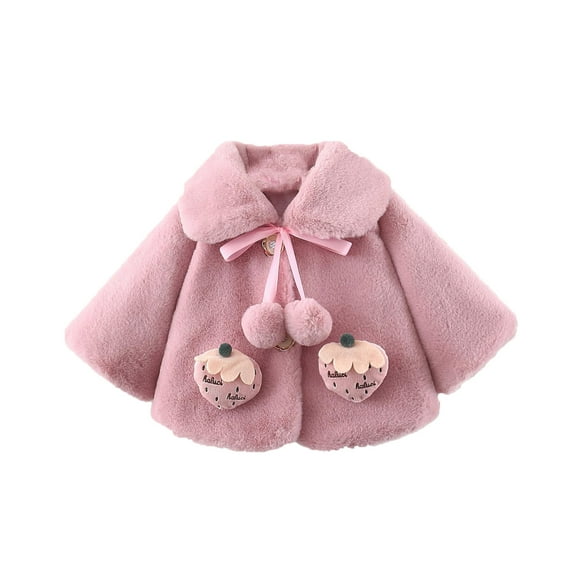 Honeeladyy Winter Toddler Baby Girls Winter Bow Thicken Warm Outerwear Jacket Fruit Coat Cloak Purple Clearance under 5$