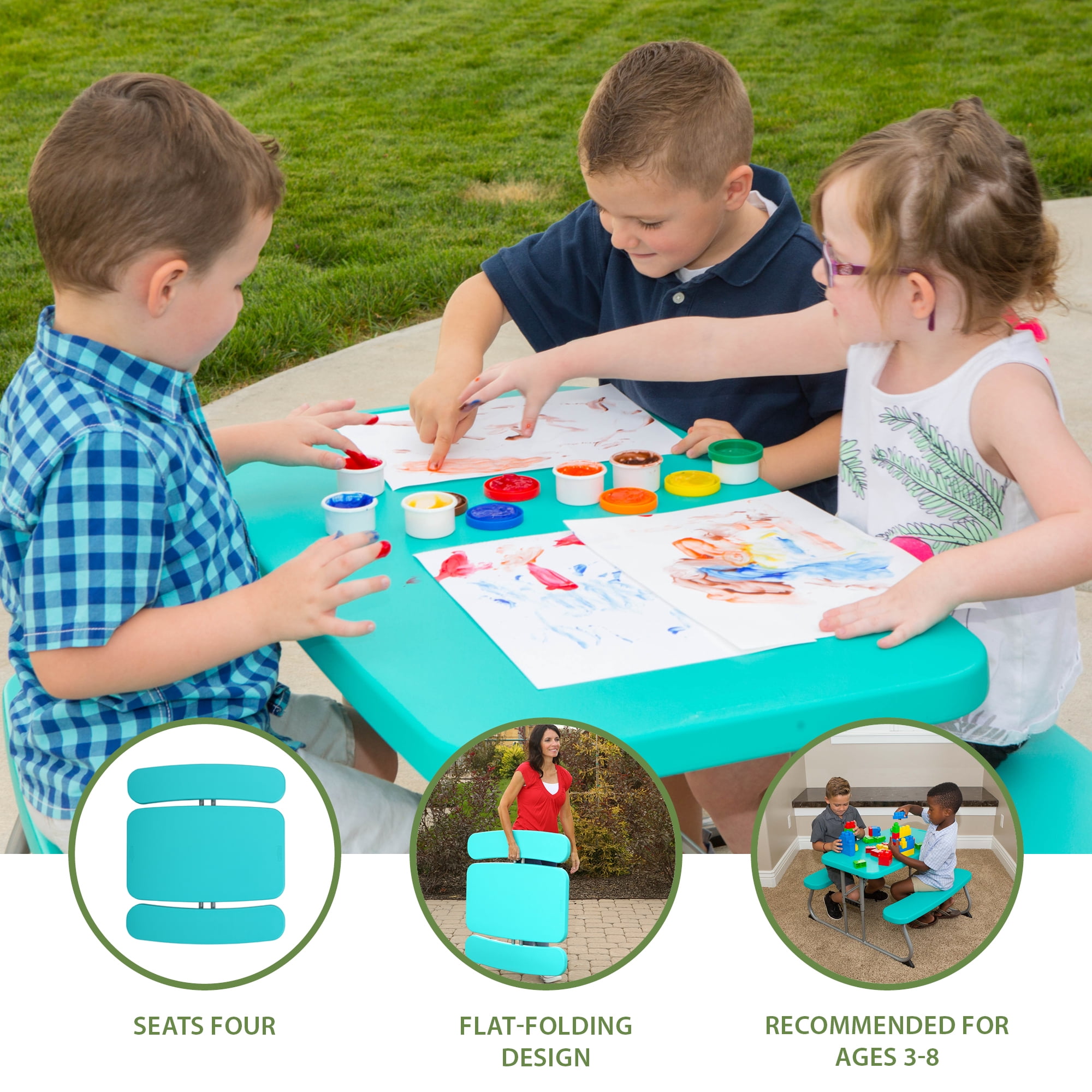 Lifetime Kids Indoor/Outdoor Polyethylene Picnic Table, Aqua (60219)