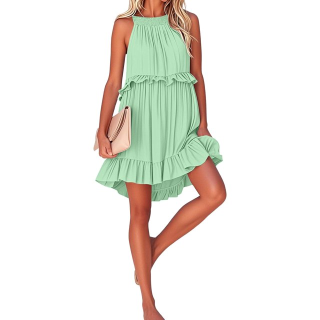 WILLBEST Vestido De Mujer Elegante Top De Verano Sin Mangas Con Ribete De Volantes Para Uso Diario Y Vacaciones Ideal Para Todas Las Estaciones Lavable A Máquina Y A Mano