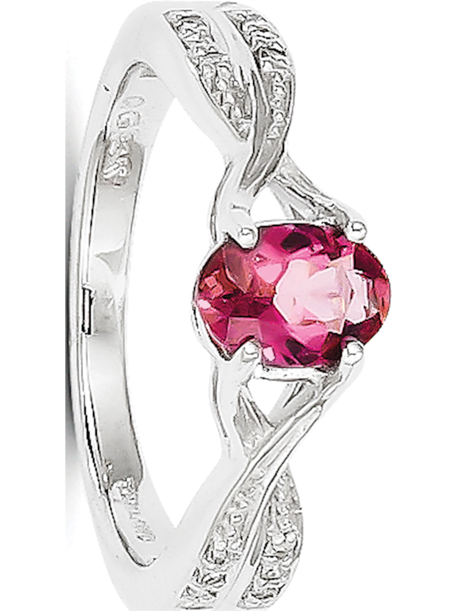 14k White Gold White Pink Tourmaline and Diamond Ring by