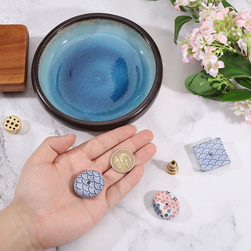 Japanese Style Oval Porcelain Incense Burners Holder with Brass Incense Burner Holder Mixed Color 22 -151x14 -38x4 -37mm