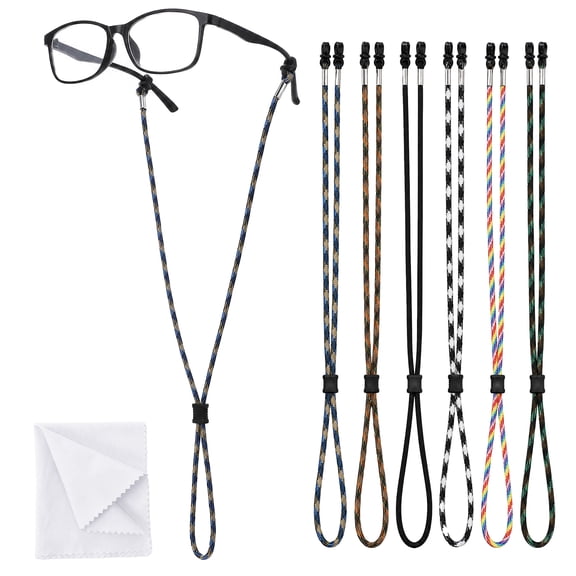 Abaima 6 Pcs Adjustable Eyewear String, Eyeglasses String Holder Strap with Eyeglass Cloth, Eyeglass Chain Lanyard Eye wear Retainers, Sport Sunglasses Glasses Holder Strap for Men Women