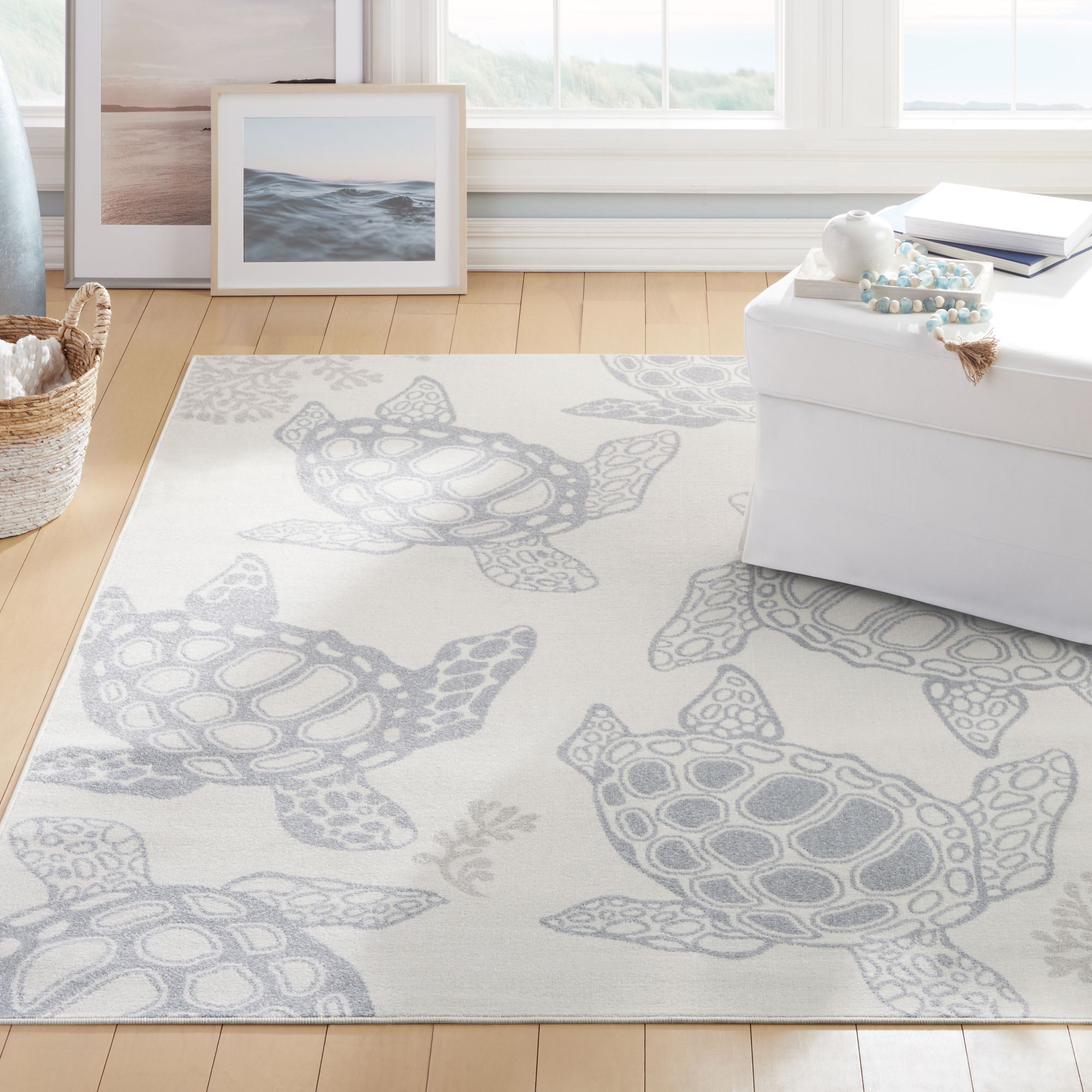 Home Dynamix Marine Sea Turtle Coastal Animal Indoor/Outdoor Area Rug, Ivory/Grey, 7'10"x10'2"