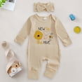 thumbnail image 2 of mgoYE New to the Hive Newborn Outfit Bee Long Sleeve Romper Jumpsuit Coming Home Newborn Girl Outfits Clothes Fall Winter(Beige,3-6 Months), 2 of 8