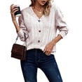 thumbnail image 3 of Suéter de Punto con Botones para Mujer, Camiseta Holgada Informal de Larga con Cuello en V para Otoño e Invierno Albaricoque M, 3 of 6